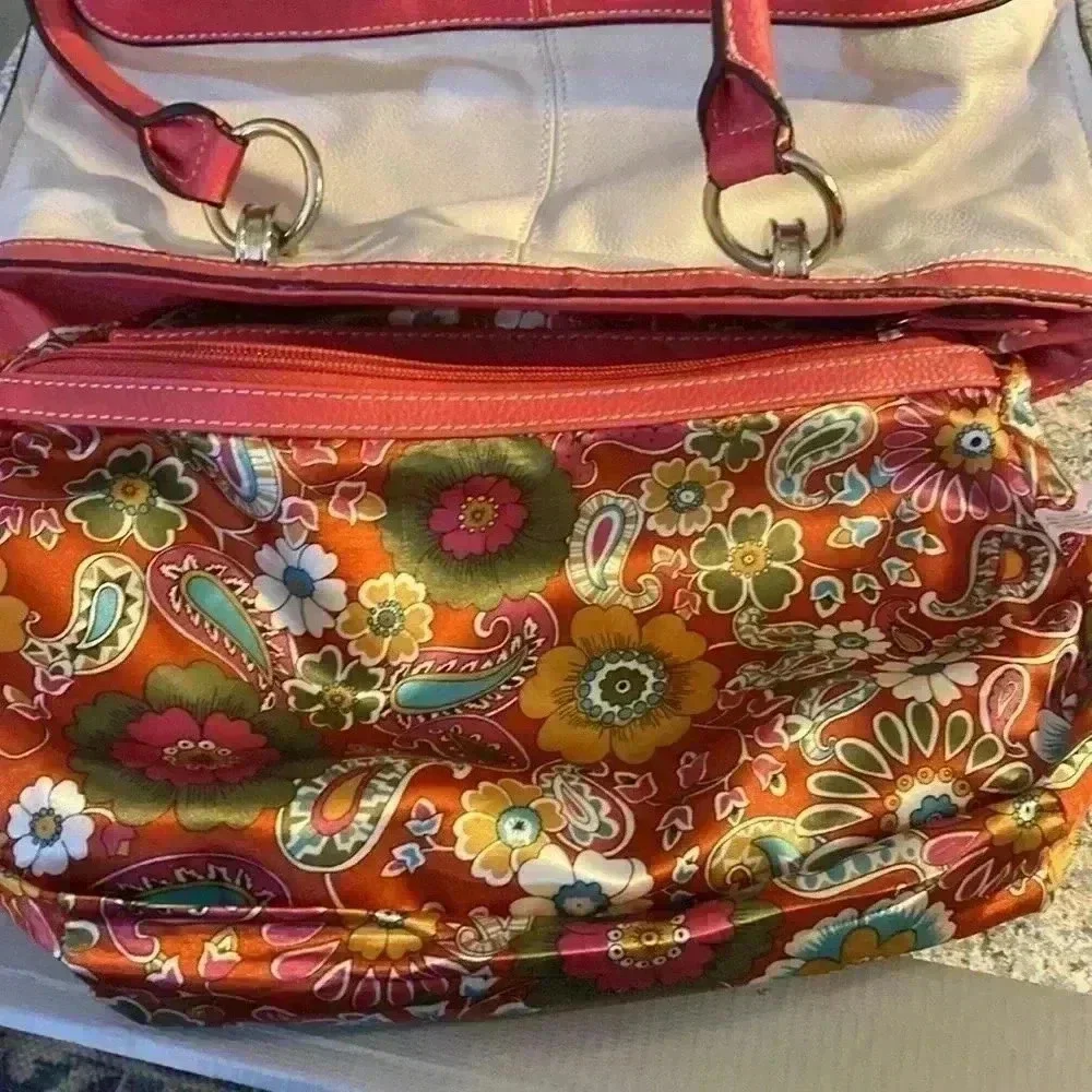 Tignanello pink and white satchel bag